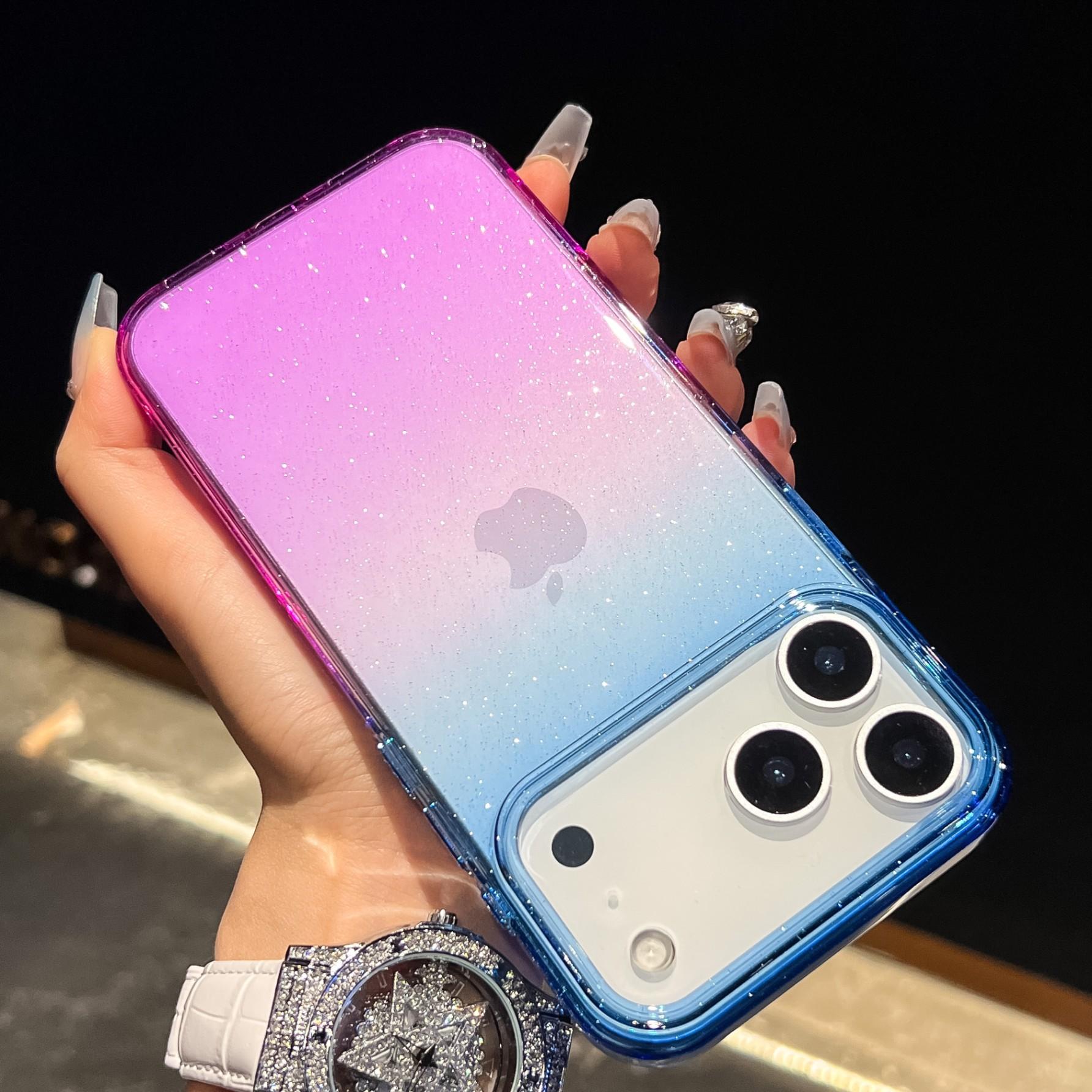 The refreshing "ins flash powder gradient" design is suitable for the 17promax ultra-thin hard-shell iPhone 16 phone case / iPhone 15 Pro Max / iPhone 14 / iPhone 13 phone protection cover with a dual-color splicing minimalist style.
