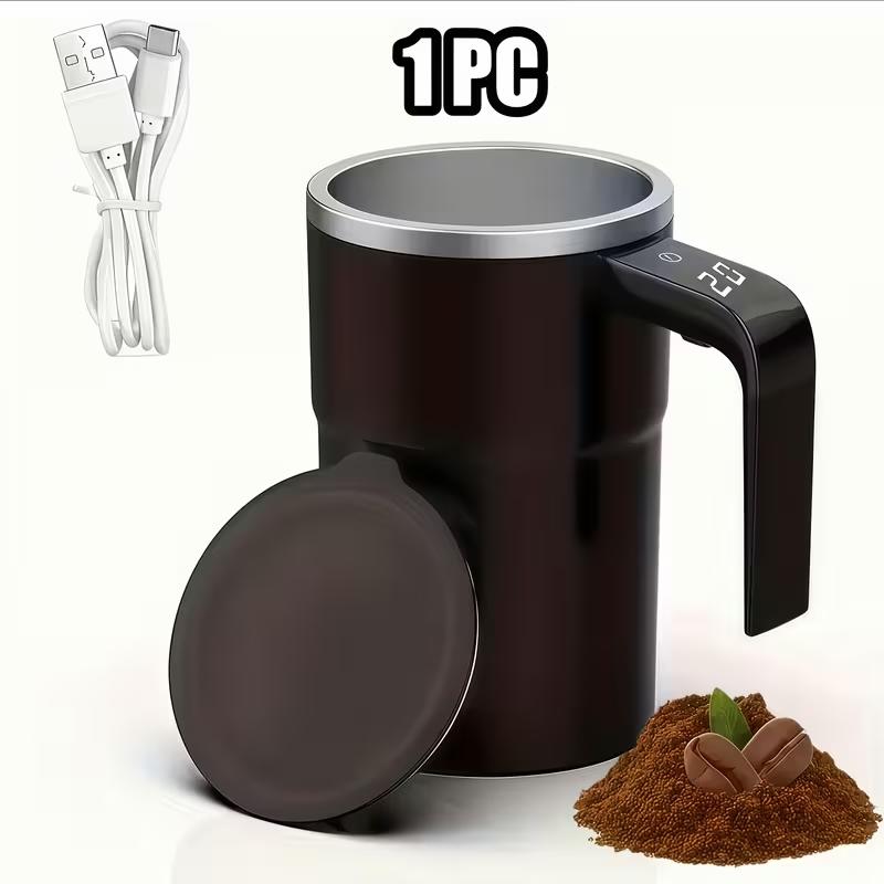 Self-Stirring Mug with LED Temperature Display, Rechargeable Magnetic Automatic Coffee Cup, 12oz with Lid, Perfect for Office Desk Coffee & Milk Mixing