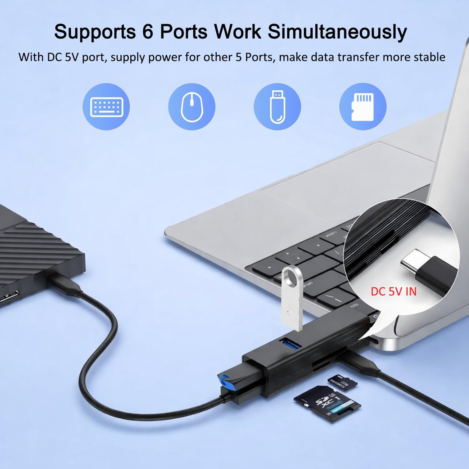 USB 3.0 Hub 6-in-1, USB Adapter with Power Port, SD/TF Card Reader, USB Splitter Expander for Laptop, PC, Desktop, , Connect U Disk, Flash Drive, , Keyboard, HDD, SSD USB 3.0 Hub 6-in-1, USB Adapter with Power Port, SD/TF Card Reader, USB Splitter Expander for Laptop, PC, Desktop, , Connect U Disk, Flash Drive, , Keyboard, HDD, SSD