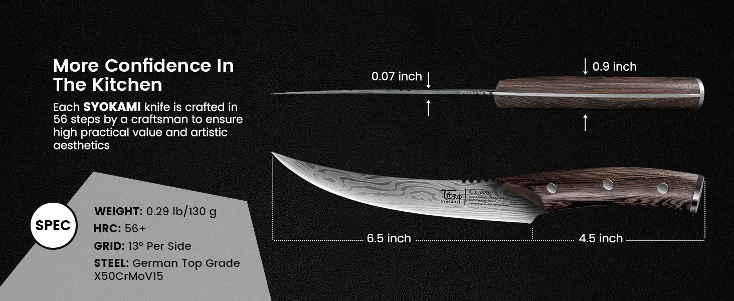 【TikTokShopSpringGlowUp】 SYOKAMI Boning Knife for Meat Cutting, 6.5 Inch Fish Fillet Knife with Wood Handle, High Carbon Razor Sharp Curved Blade Deboning Knife with Exquisite Box Ideal for Thanksgiving, Christmas Mother's Day Gift