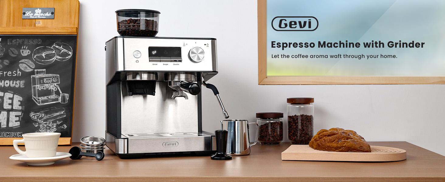【Springtok】Gevi Espresso Machine with Grinder & Steam Wand | Home Barista Latte Maker | 2.3L Water Tank | Perfect Gift for Coffee Lovers