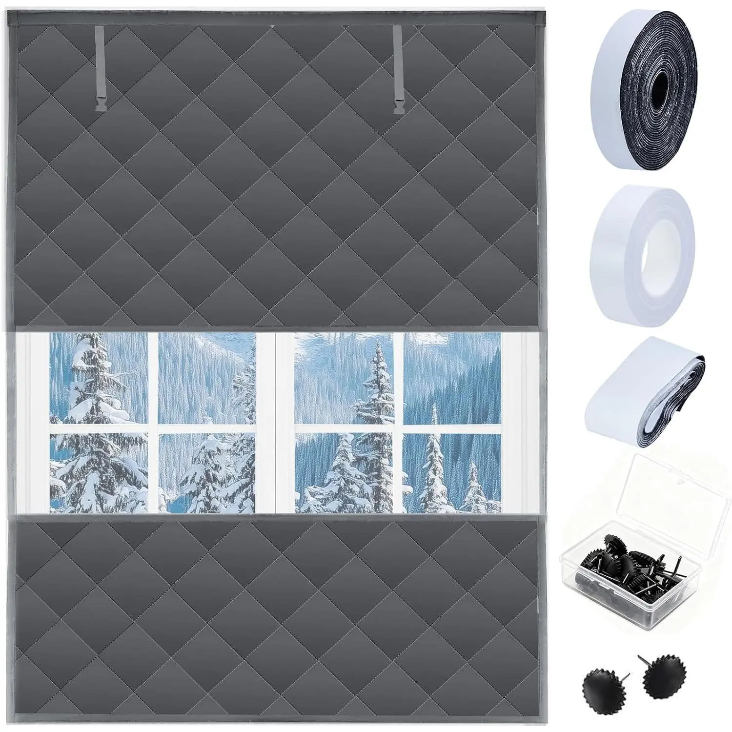 Thermal Window Insulation Kit for Winter, Insulated Waterproof Oxford Cloth Cover with Cotton Layer, Reusable Curtain Blanket Cold Protector for Home Attic RV Keep Warm