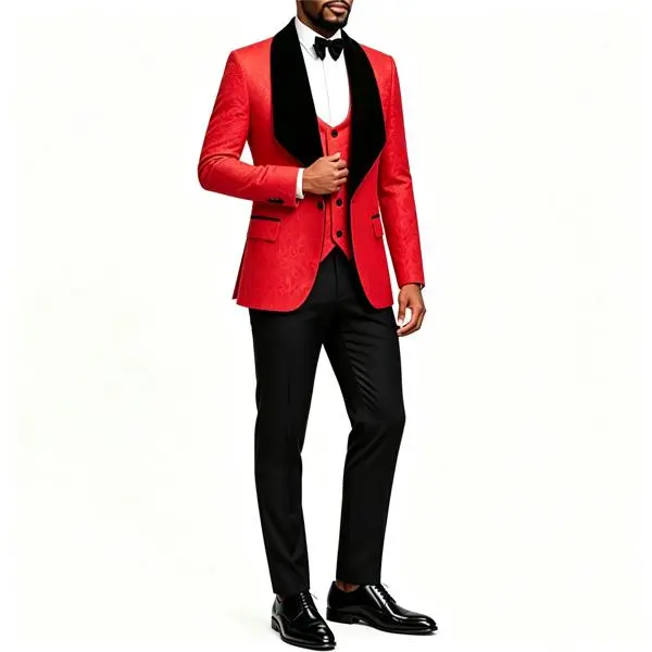 Men's 3-Piece Classical Jacquard Tuxedo Set - Velvet Shawl Lapel Jacket, Vest, Pants for Groom Wedding Formal Events, Classical Men's Suits