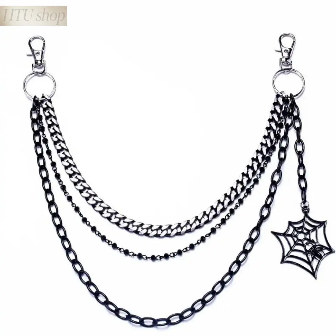Men's Gothic Punk Spider Web Waist Chain - Black Silver Metal Hip Chain with Removable Keychain, Goth & Alternative Accessories, Adjustable One-Size Y2K Streetwear for Jeans, Halloween, Parties, Goth Accessories