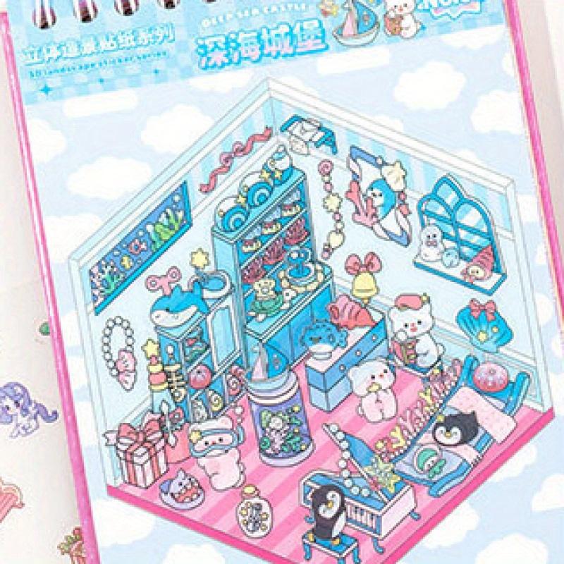 Creative Scene Sticker Book, 30 Sheets/book 3D Sticker Book, DIY Decorative Sticker Book, DIY Decorative Sticker for Scrapbooking, Journaling, Gift Wrapping