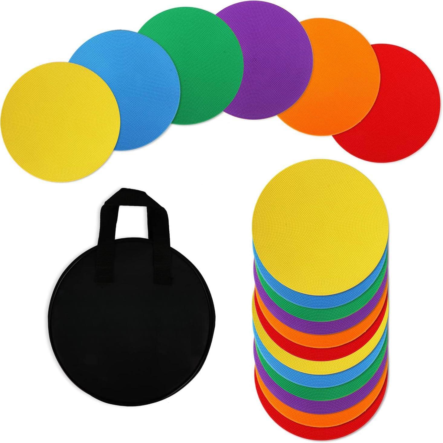 4inch & 9inch Poly Spot Markers for Agility Dot for Gym/PE Training, Dance, 6/12/24 Pcs Round Multiple Color & Size Rubber Non-Slip Spot Marker for Games, Floor Dots and Sport Activities