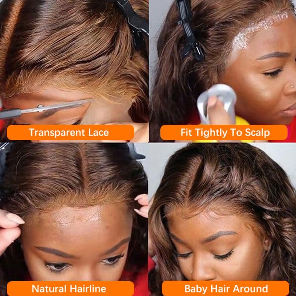 Chocolate Brown Lace Frontal Wigs Human Hair 13x4 Body Wave Lace Front Wigs for Women 180% Density Glueless Wigs pre Plucked with Baby Hair