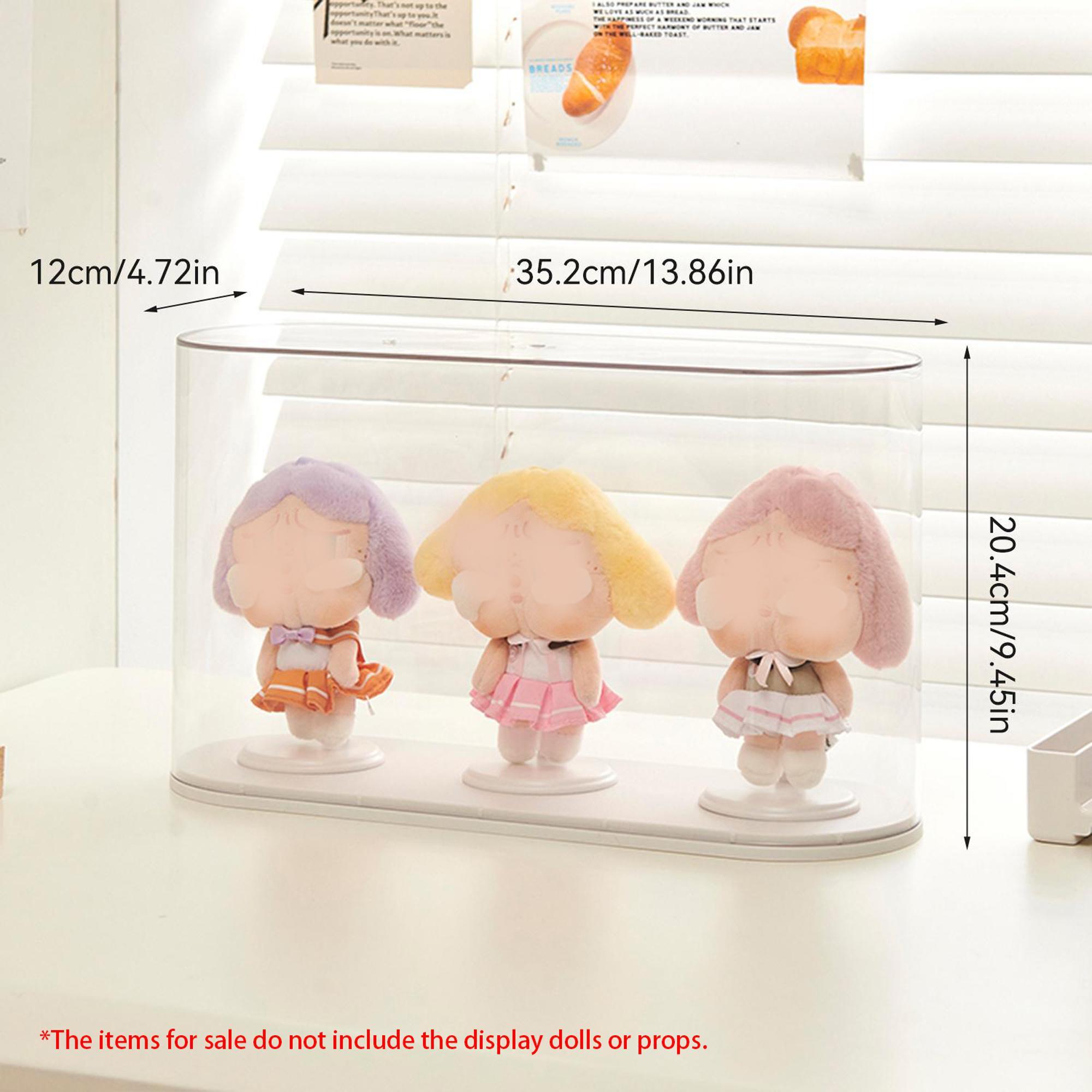 Trendy Plush Keychain Display Case with 3 Independent Stands, Stackable and Combinable, Suitable for Plush Keychains and Figurines like Labubu, Skullpanda, DIMOO, HIRONO, MOLLY, Stylish Keychain