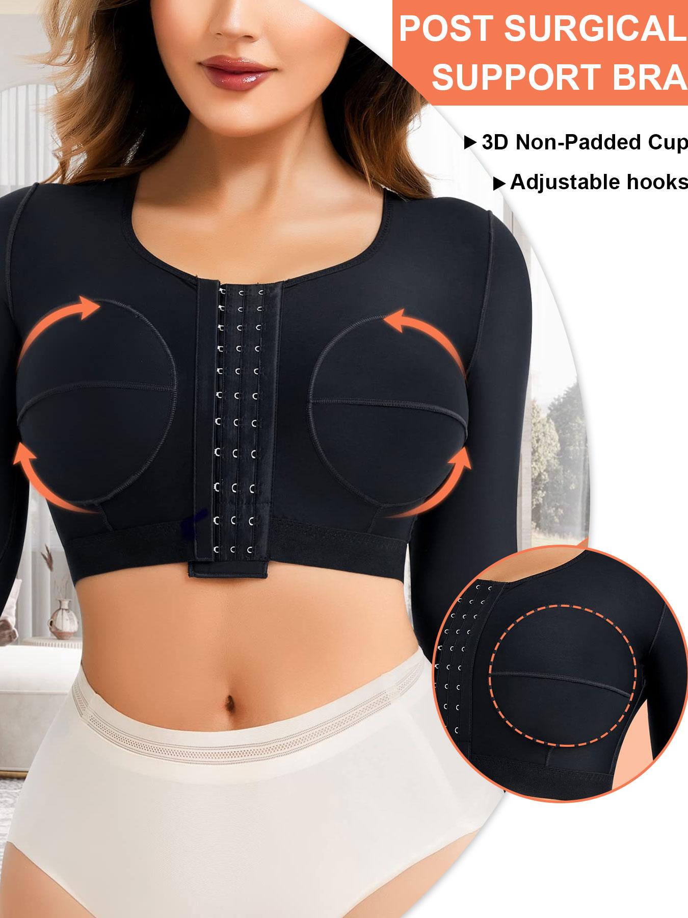 Women's High Elasticity Compression Bodysuit, Shapewear, 3/4 Sleeves Arm Tightening, Cup Design Chest Shaping, Four Button Adjustable Fit