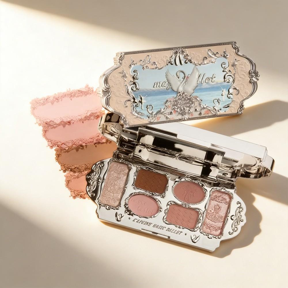 Kapelle Six Color Swan Eyeshadow Palette, Contour Blush Highlighter, Multi-Use Portable High-Quality Eye Shadow, Travel-Friendly Makeup