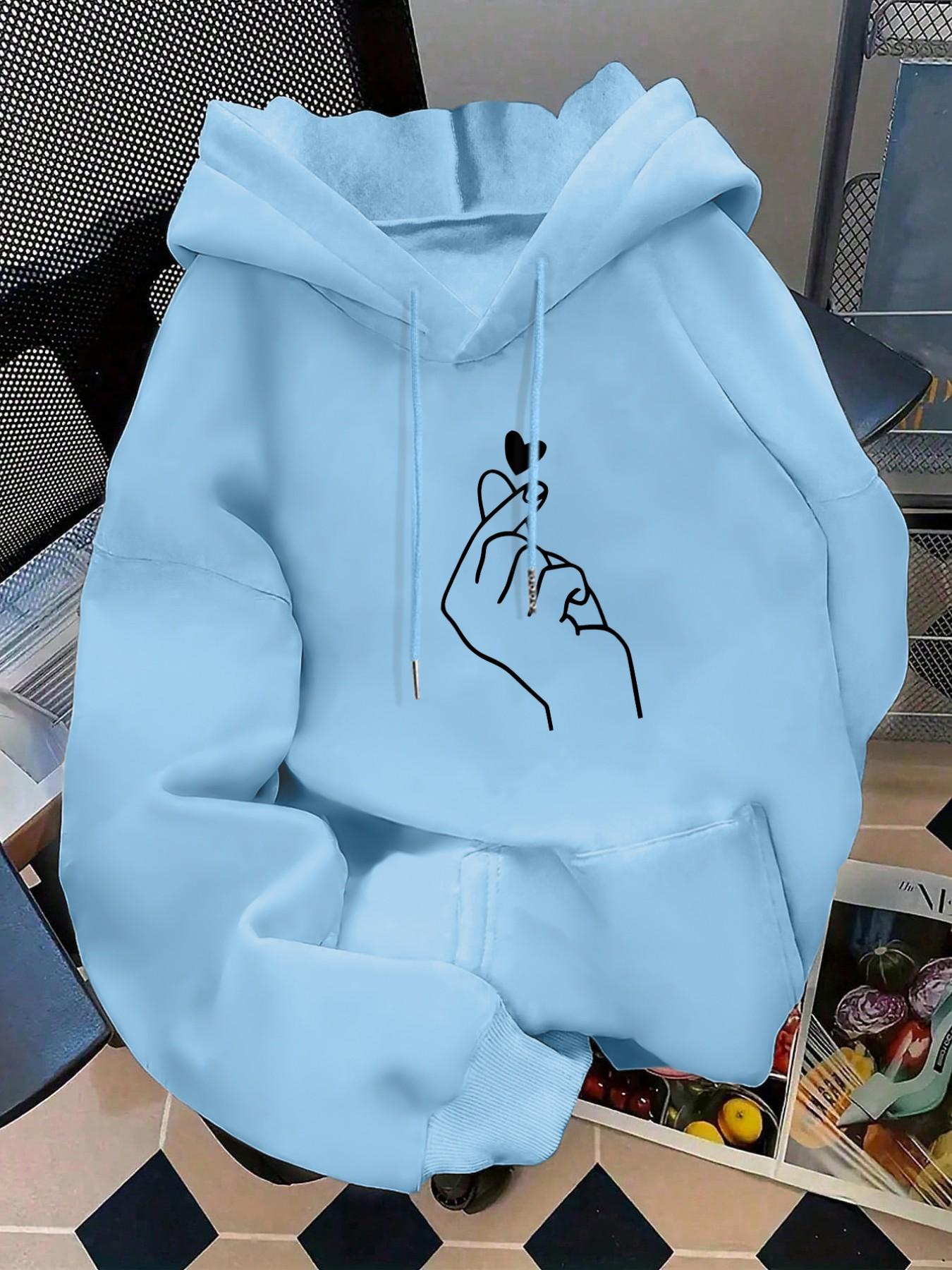Women's Fashion Graphic Hooded Sweatshirt, Valentine's Day Heart Print Pullover, Kangaroo Pocket, Long Sleeve, Fitted, Casual Fall & Winter Wear