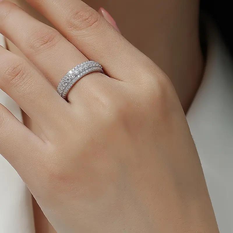 Delzzad 18K Gold-Plated Hip Hop Style Unisex Circle Ring VVS Synthetic Moissanite Ring Band S925/Copper Christmas Gift For Men Women