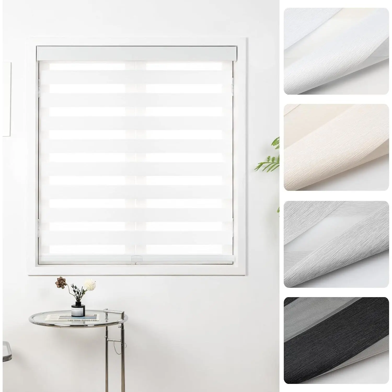 Cordless Zebra Blinds for Windows, 36" W x 72" H, White | Light Filtering Roller Window Shades, Dual Layers Zebra Shades, Cordless Safety Design, Free-Stop Pull Down, Modern Style