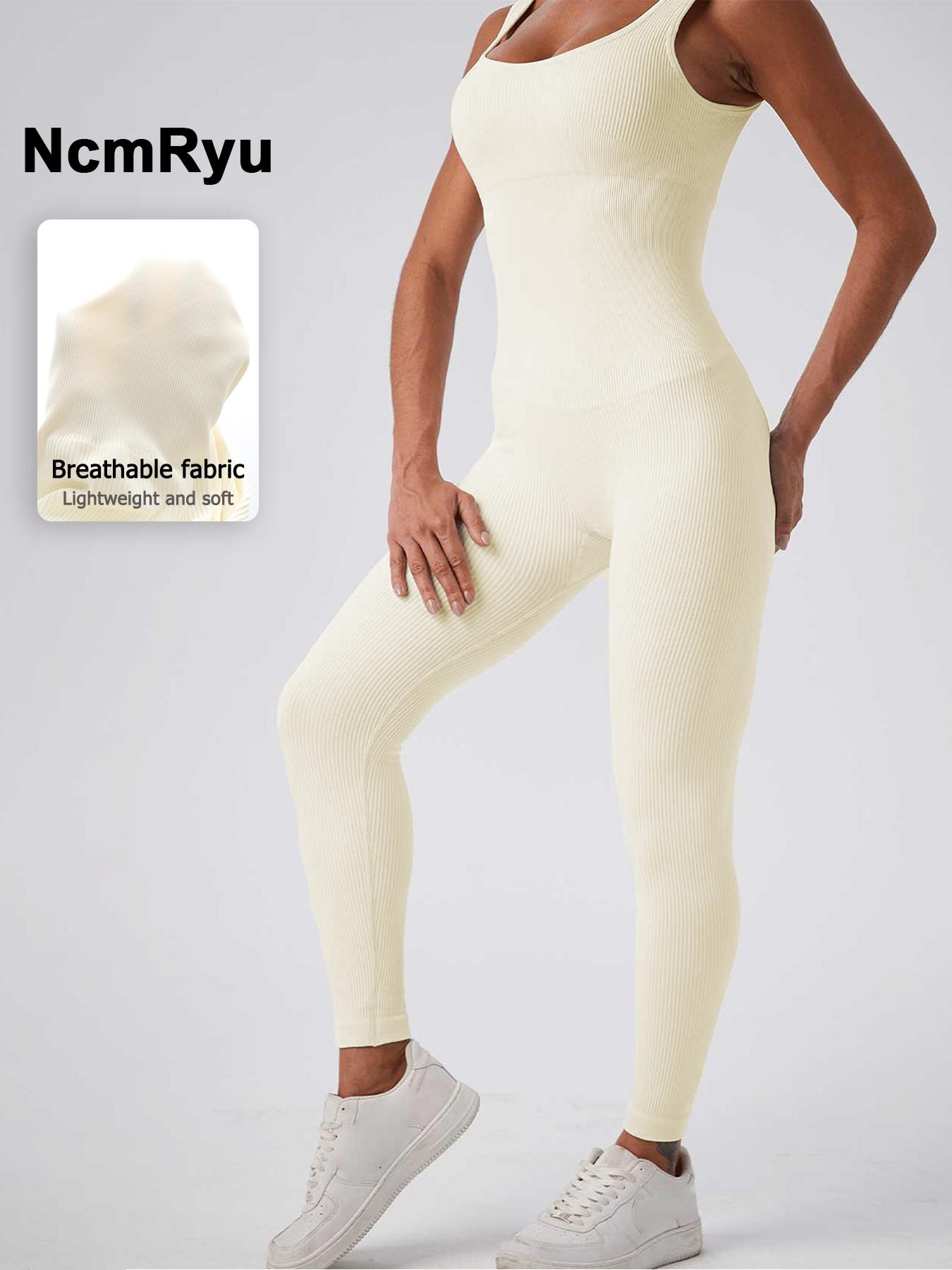 Women's Seamless One-Piece Hip Lift Crew Neck Tummy Control Jumpsuit with Tank Top, Tummy Control Dance & Fitness & Workout Set, Stretch Sportswear for Outdoor Activities