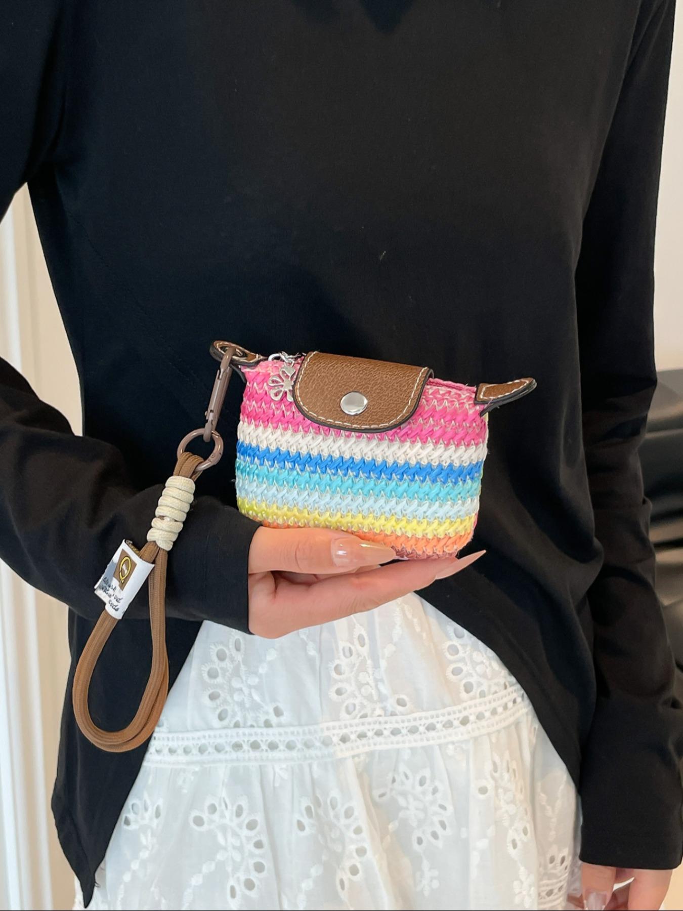 Women's Mini with Detachable Nylon Wristband, Colorful Braided Design, Zipper Closure, Decorative Bag, Wristlet Wallets, Christmas Gift for Young Girls