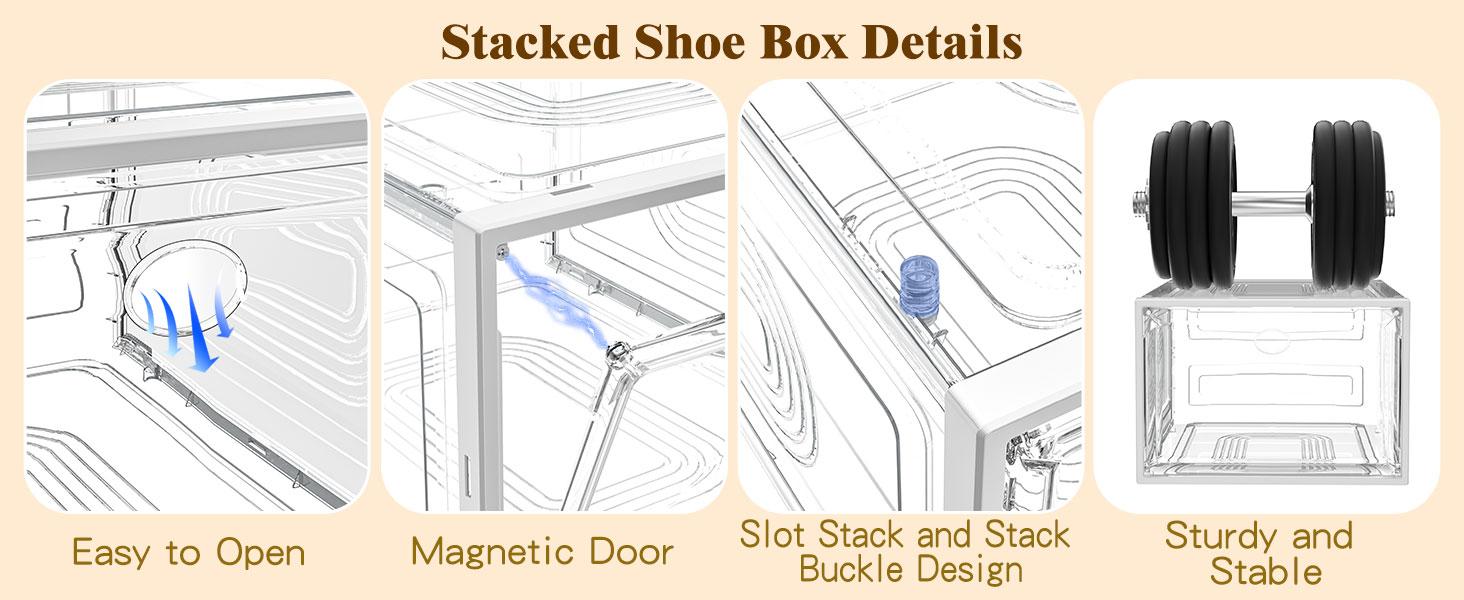 7CODE Thicken & Sturdy 24 Pack Stackable Shoe Organizer White Plastic Storage Box for Sport Sneaker Display Upgraded Sturdy Shoe Container Room Set