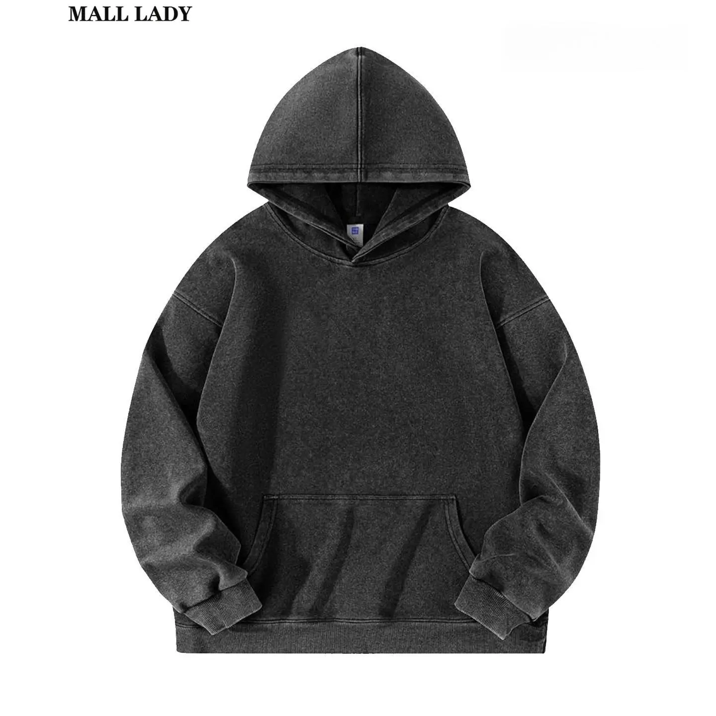 Women's Classic Vintage Acid Wash Hooded Neck Hoodie - Unisex Oversized Soft Cotton Blend Sporty Pullover, Simple Stylish Loose Plain Menswear Top, Machine Washable, Great For Jogging, Casual Days