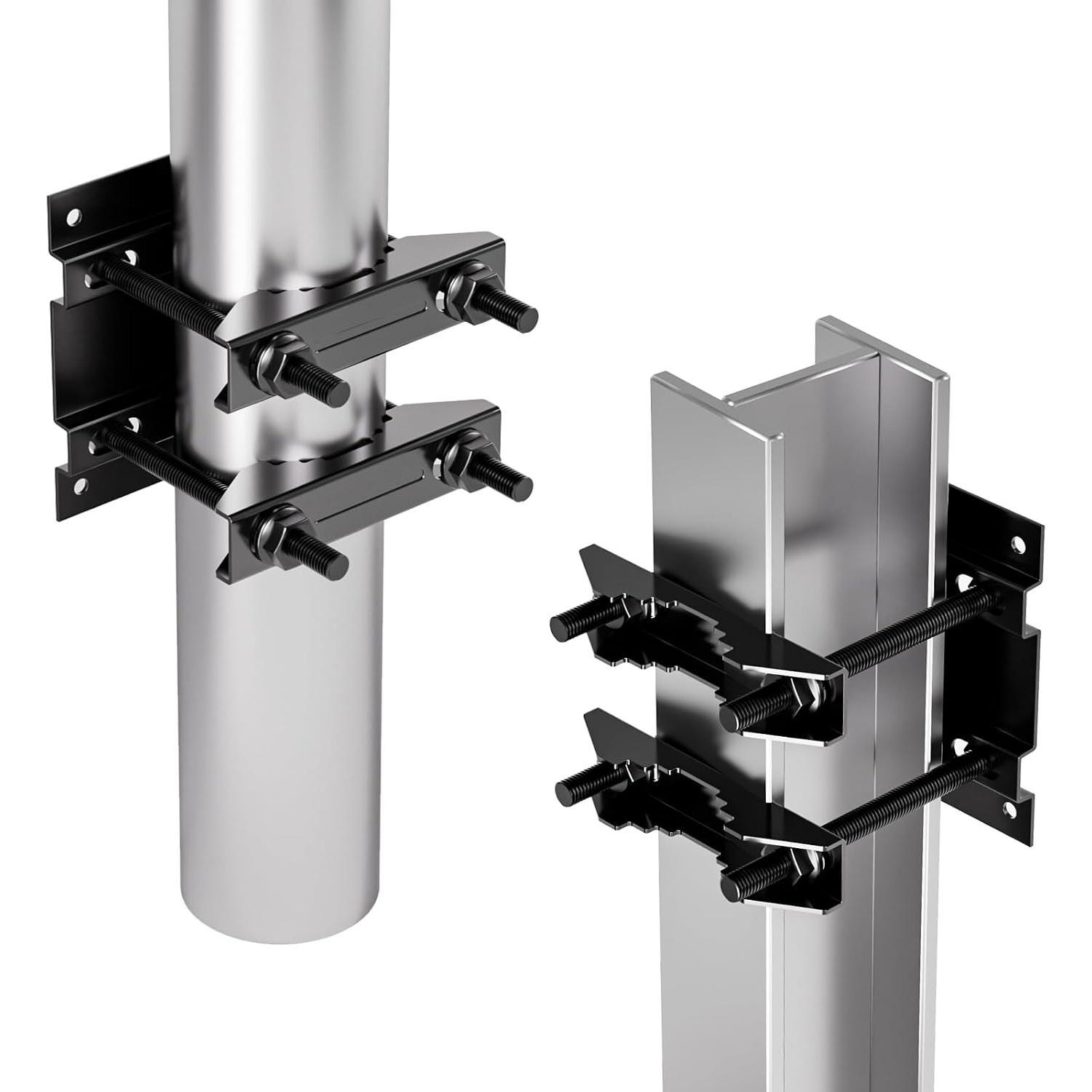 Outdoor Pole Mounting Kit - 1 Pack Hardware with Mast Brackets, Tube Clamp Holder for Antenna, Flagpole, Light Poles, Street Signs