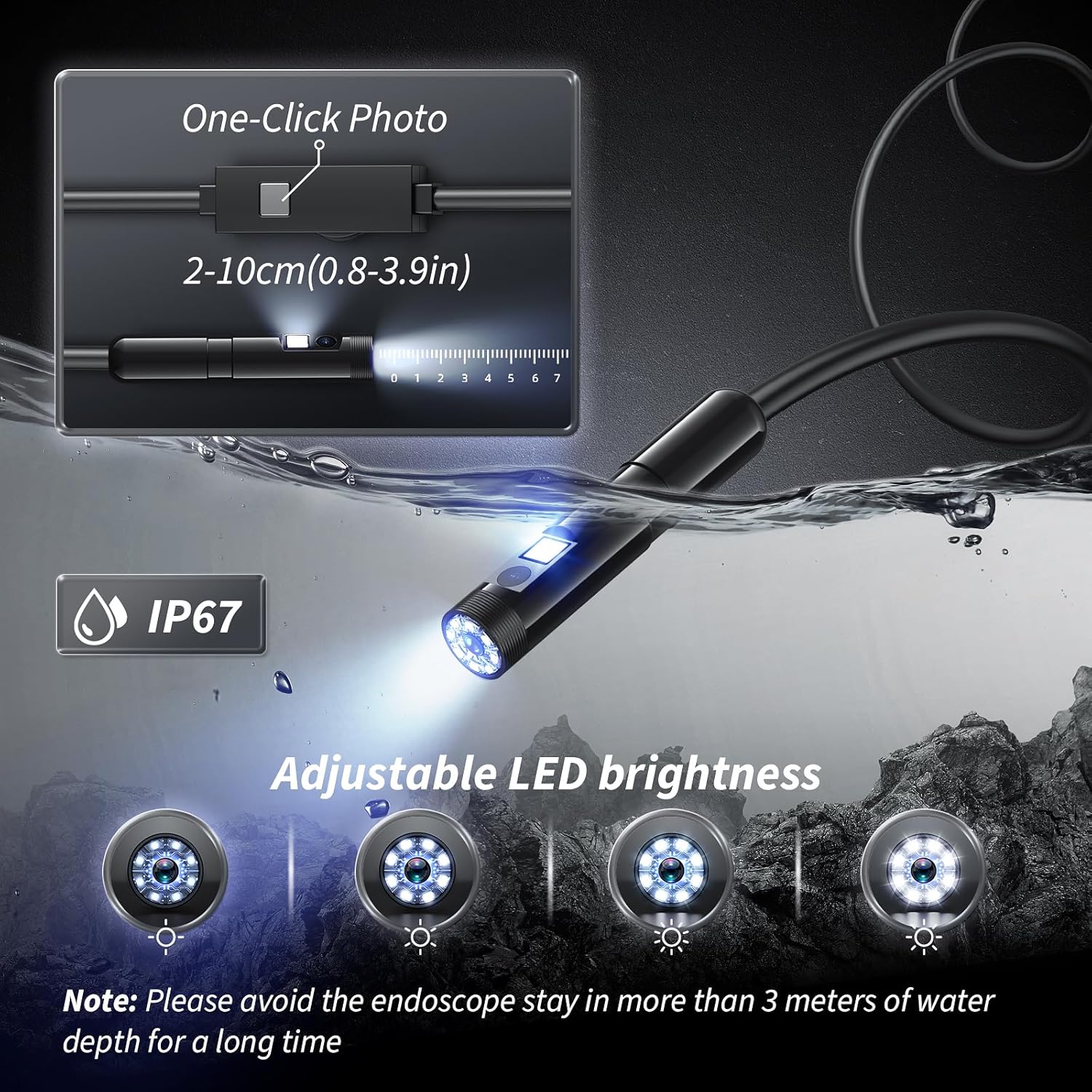 Endoscope Camera with Light, 1920P  Bore Scope Borescope with 8 Lights,  16.4FT Semi-Rigid Cord for Pipe Inspection, Industrial Endoscope for Phones( Lens)