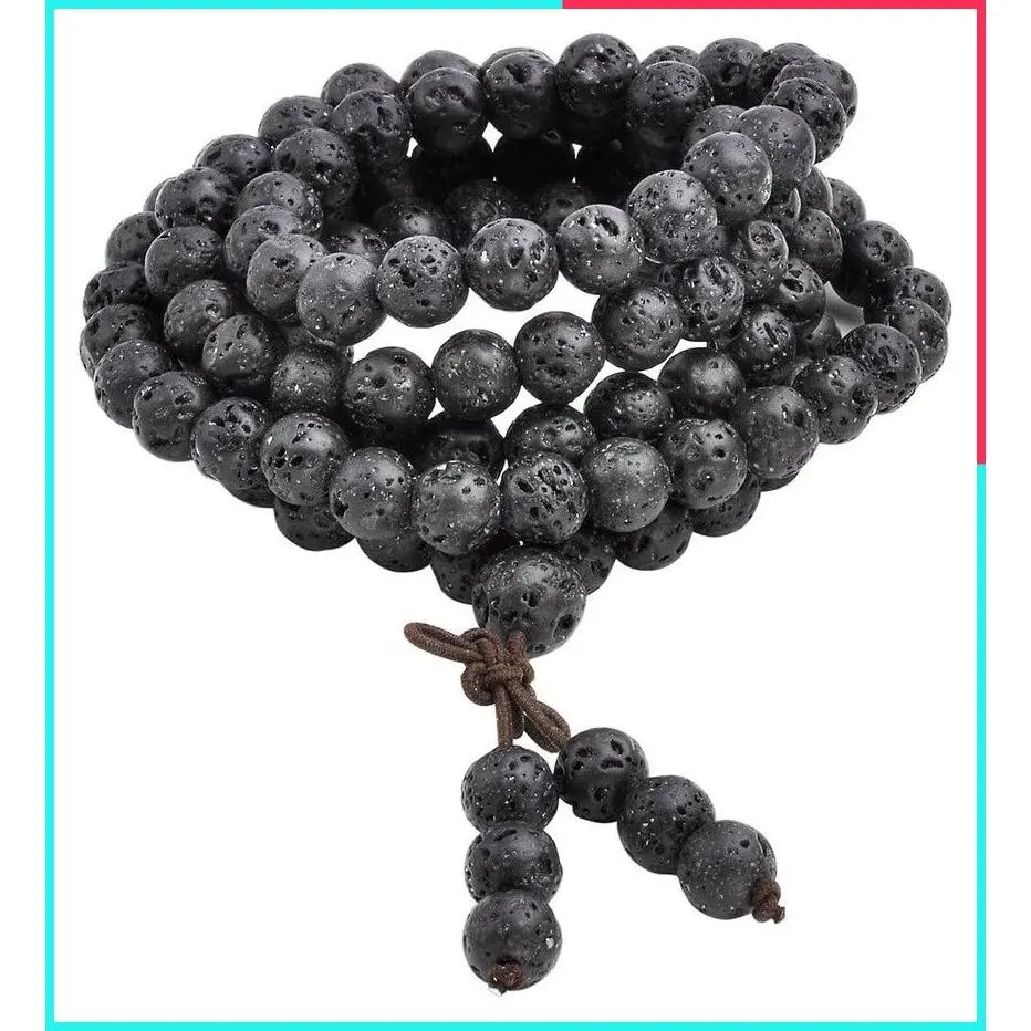 Natural Lava Rock Stone Healing Gemstone 108 Prayer Beads Tibetan Mala Bracelet Necklace, 6mm 8mm