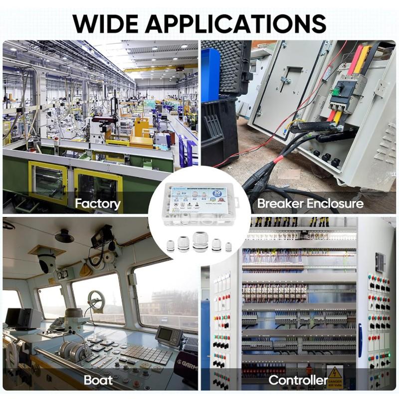 20 Pcs IP68 Waterproof Cable Gland Kit Nylon NPT Adjustable Cable Connectors Assortment 1/4” 3/8” 1/2” 3/4” 1“ for Waterproof Junction Box Wire Pannel (Grey, 20 Pcs)