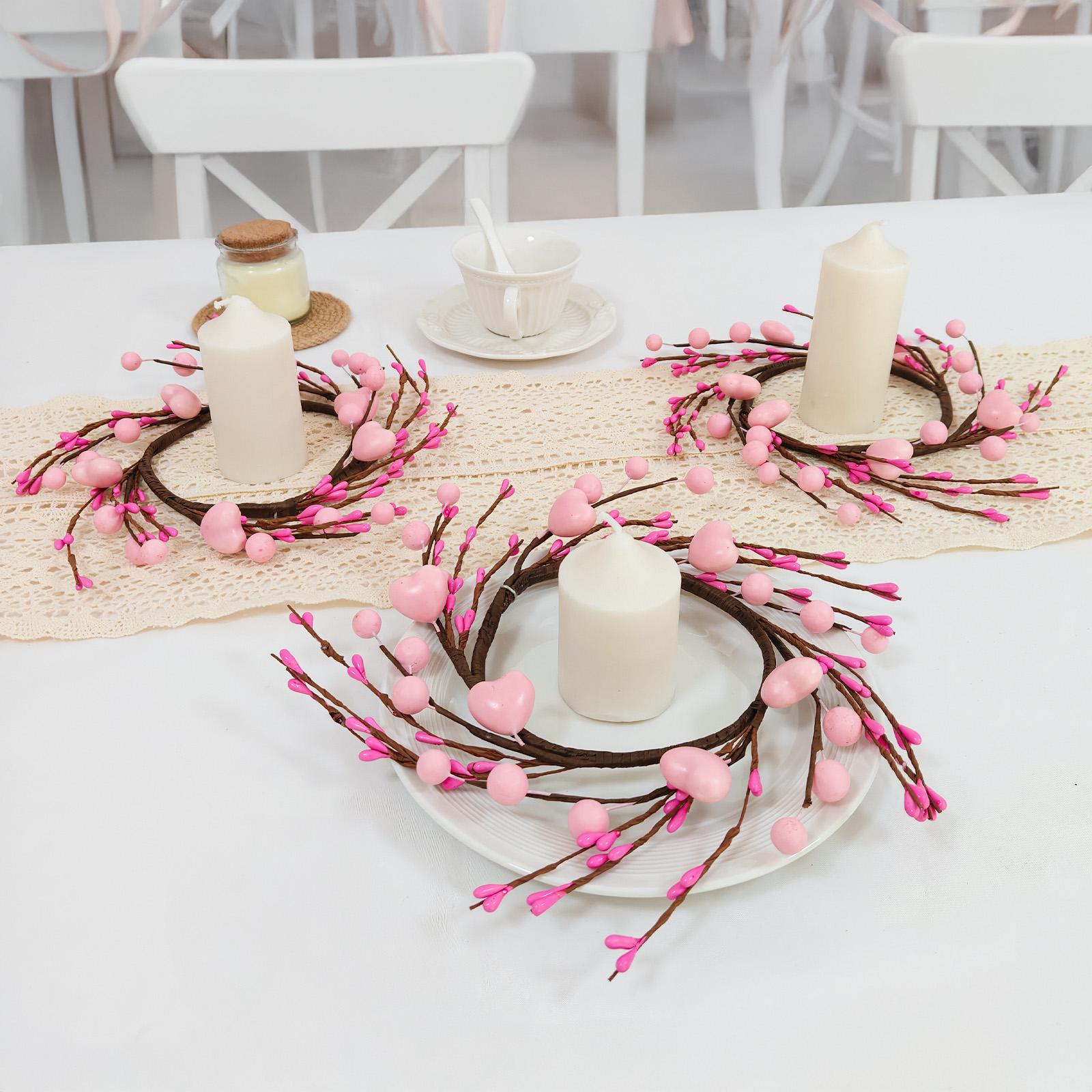 10-inch Valentine's Day wreath candlestick with small wreaths featuring red and pink hearts; suitable for dining table, window, and home Valentine's Day decorations, Home Decor Ornaments