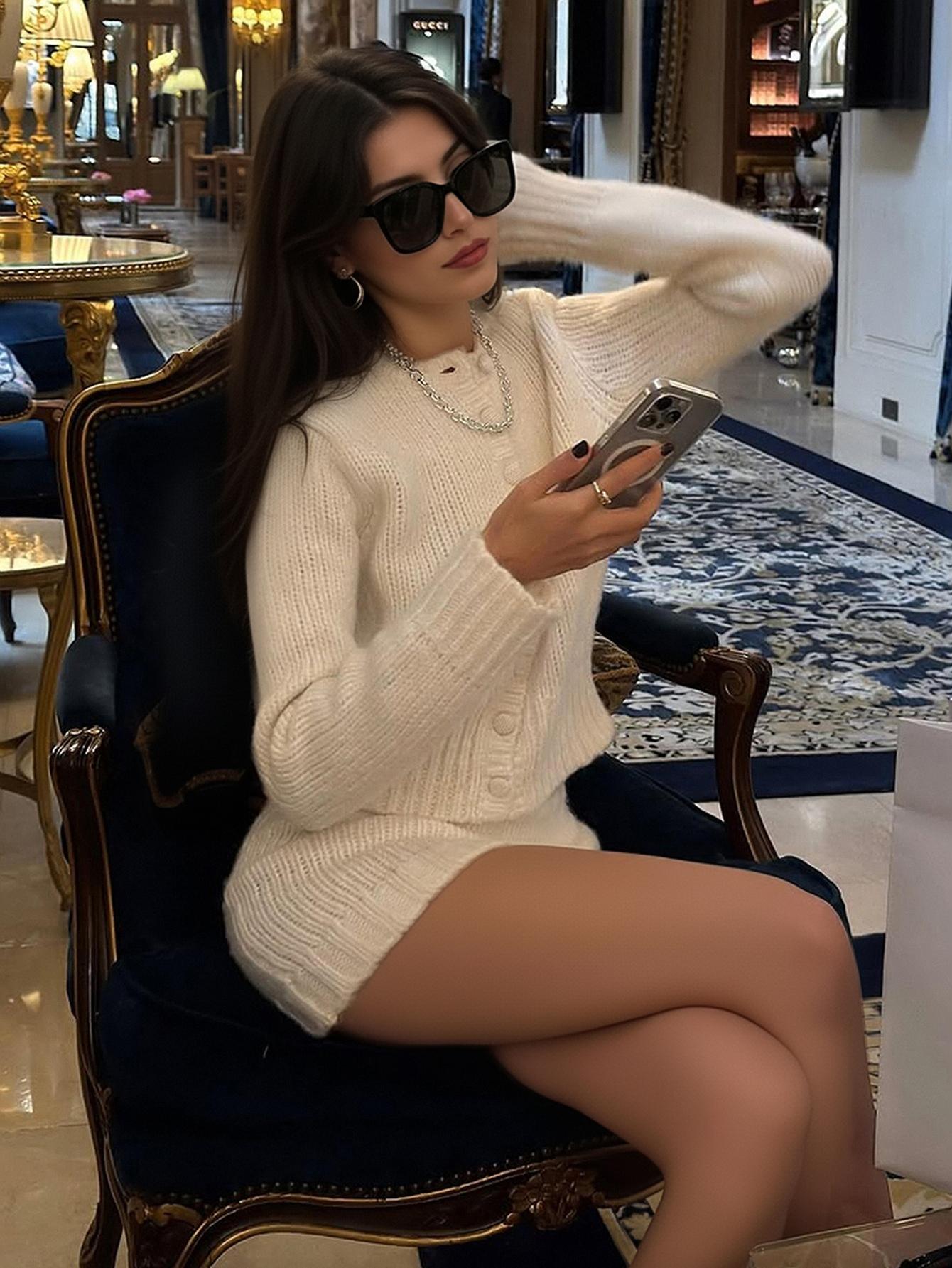 Women's Elegant Retro French Style Short Cardigan Sweater Set, Casual Long Sleeve Knit and Skirt for Autumn Winter Fashion Clothes