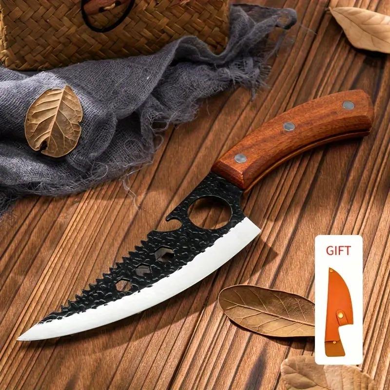 Kitchen knife boning knife, butcher knife, stainless steel handmade blade forged chef, forged, wooden handle, with gift box wooden steel