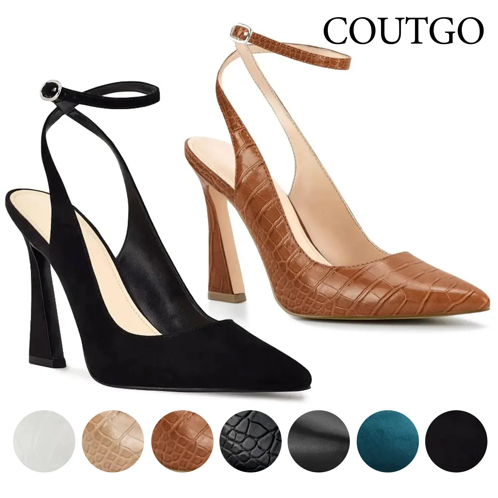 Coutgo Womens Closed Toe Ankle Strap Heels Pointed Toe Pumps Shoes Slingback High Heel Wedding Dress Shoes