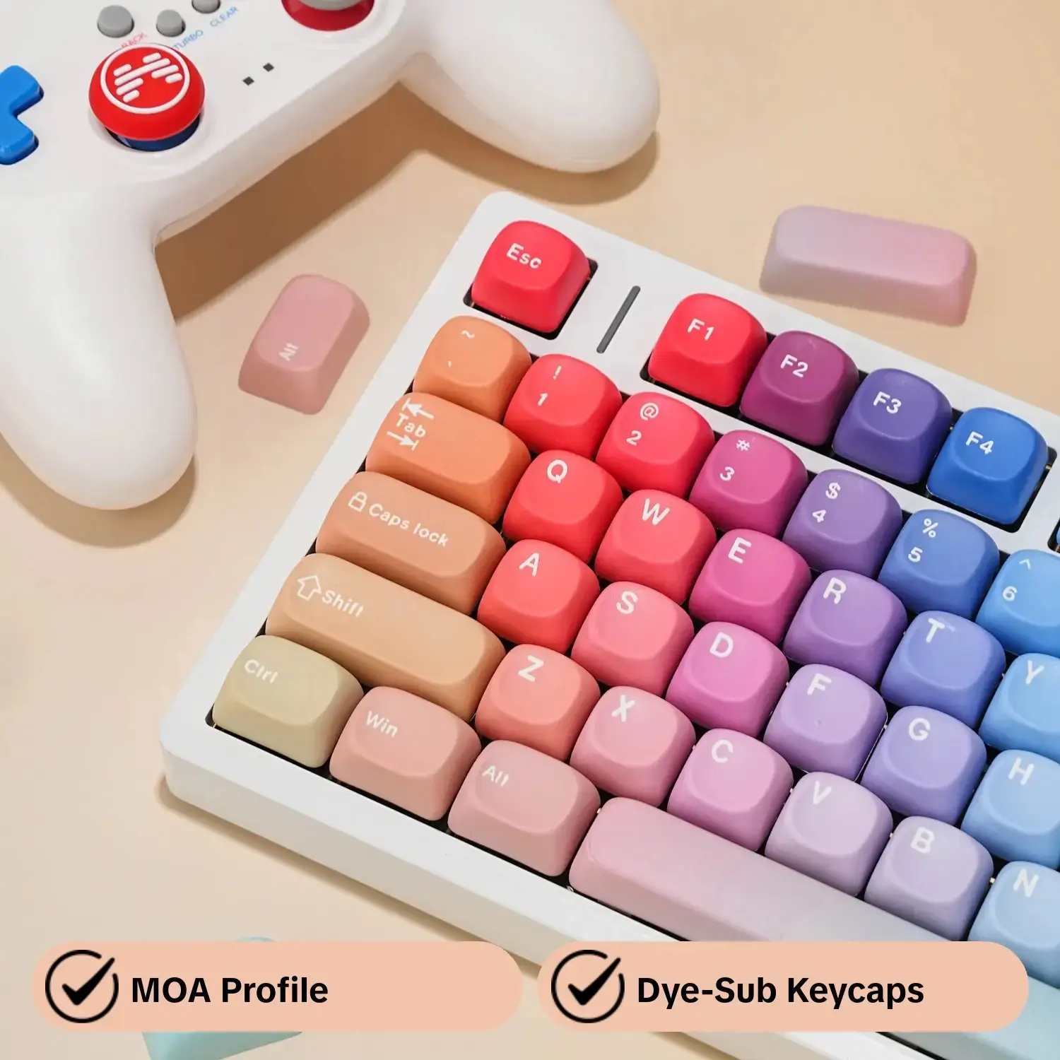 130 Key Moa Height Fantasy Keycaps PBT Dye Sublimation English MX Switch Gaming Mechanical Keyboard 7u Split Spacebar Computer Keyboard Wireless Connection