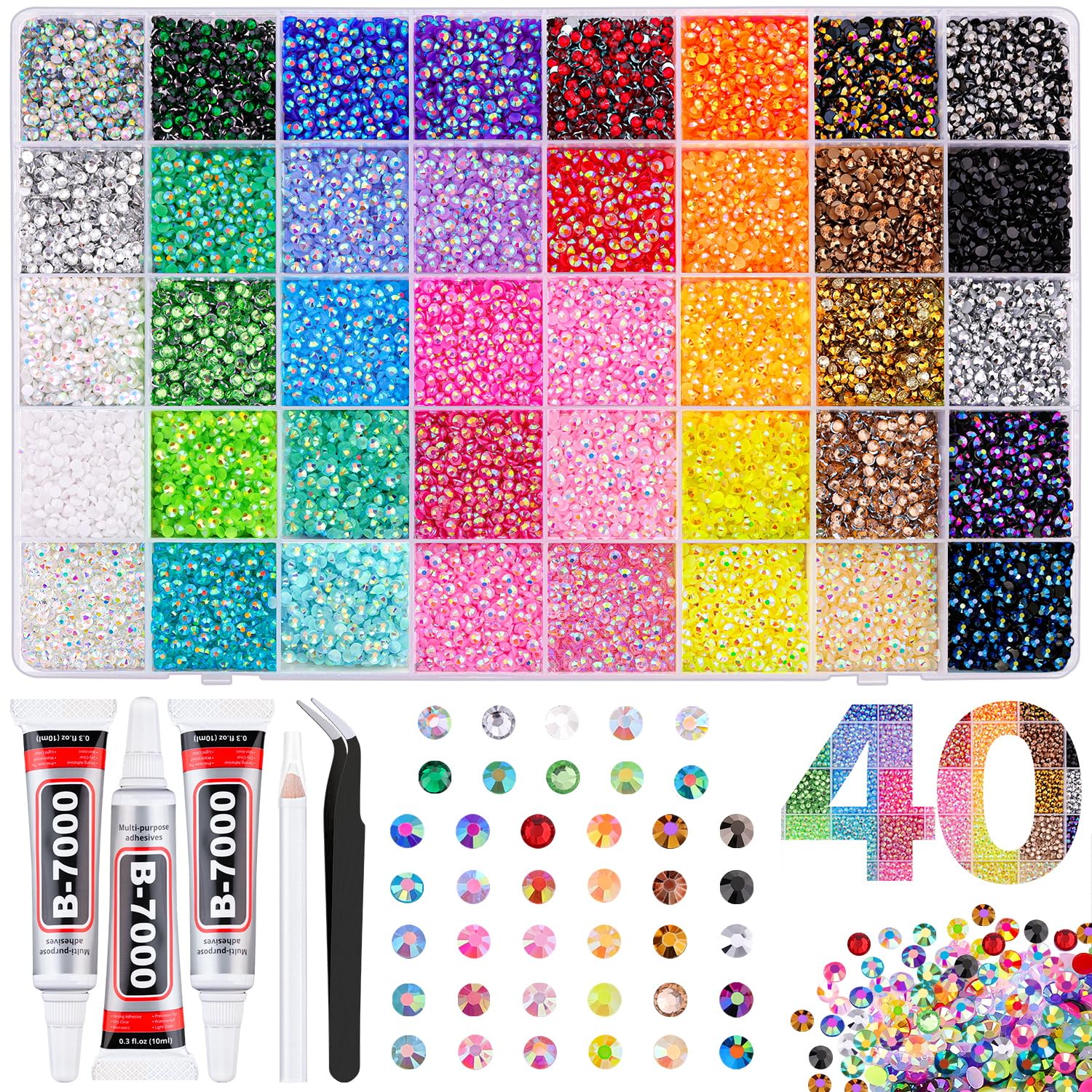 42 Colors 3mm Jelly Rhinestones, 1 Box Multicolor Flatback Resin Gems for Bedazzling, DIY Crafting, Diamond Art & Nail Art, Bedazzler Kit