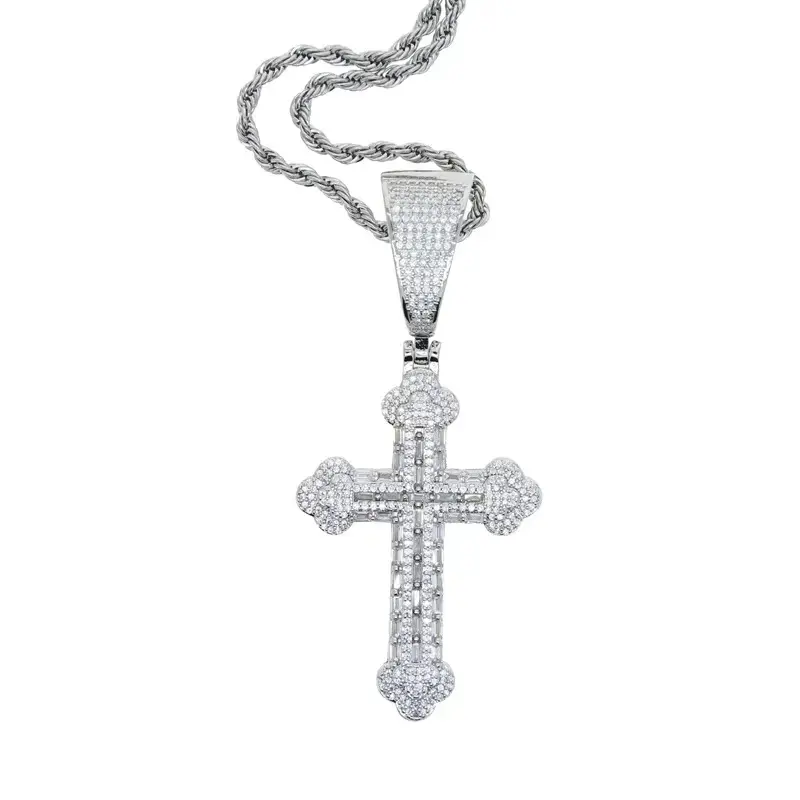 Men's Hip-Hop Cross Pendant Jewelry - Artificial Zircon-Studded Chain Necklace, In-Stock Wholesale Gemstone Accessory