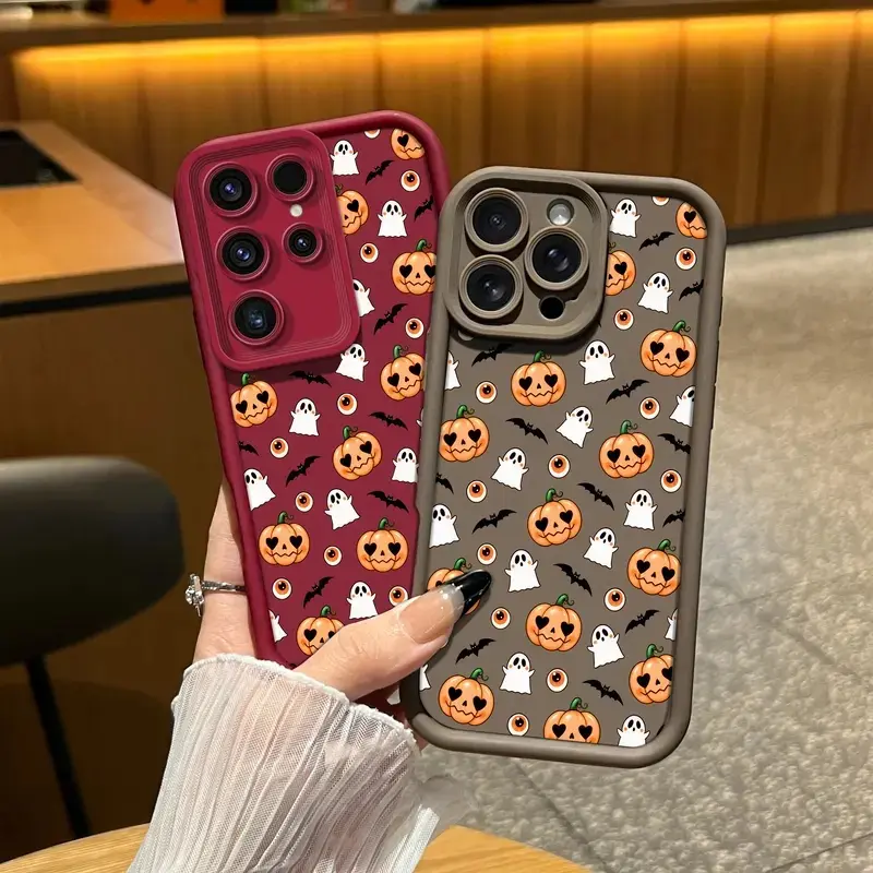 Halloween Pumpkin Ghost Phone Case for iPhone 18Pro Max 17 Air 16Plus E 15 14 13 12 11  & for SamsungGalaxy S26 S25 S24 S23 S22 A71 A56,Cute Spooky Bat Eyeball Design, Bumper Drop Protection,Rugged Durable Back Cover,Cute Gift for Women Girls.JL122A