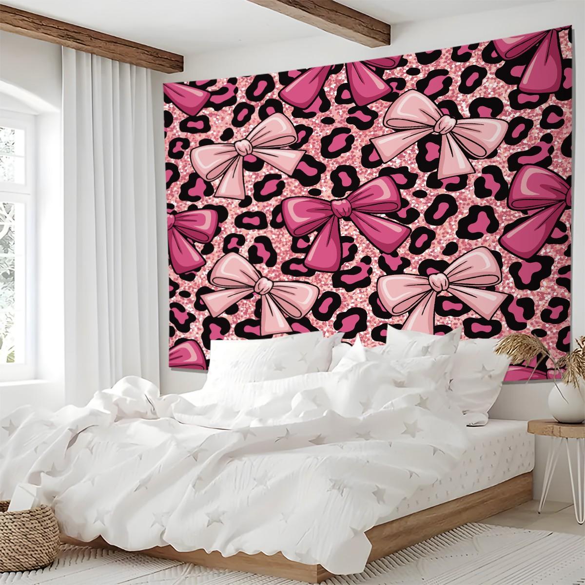 Leopard Print Bow Pattern Tapestry, Fashionable Room Flag, Unique Wall Art In Living Room And Bedroom, Soft And Durable Suitable For Adult Daily Holiday Birthday Gifts