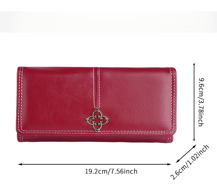 New stylish and simple women's soft leather long zipper wallet with multiple card slots and cute design