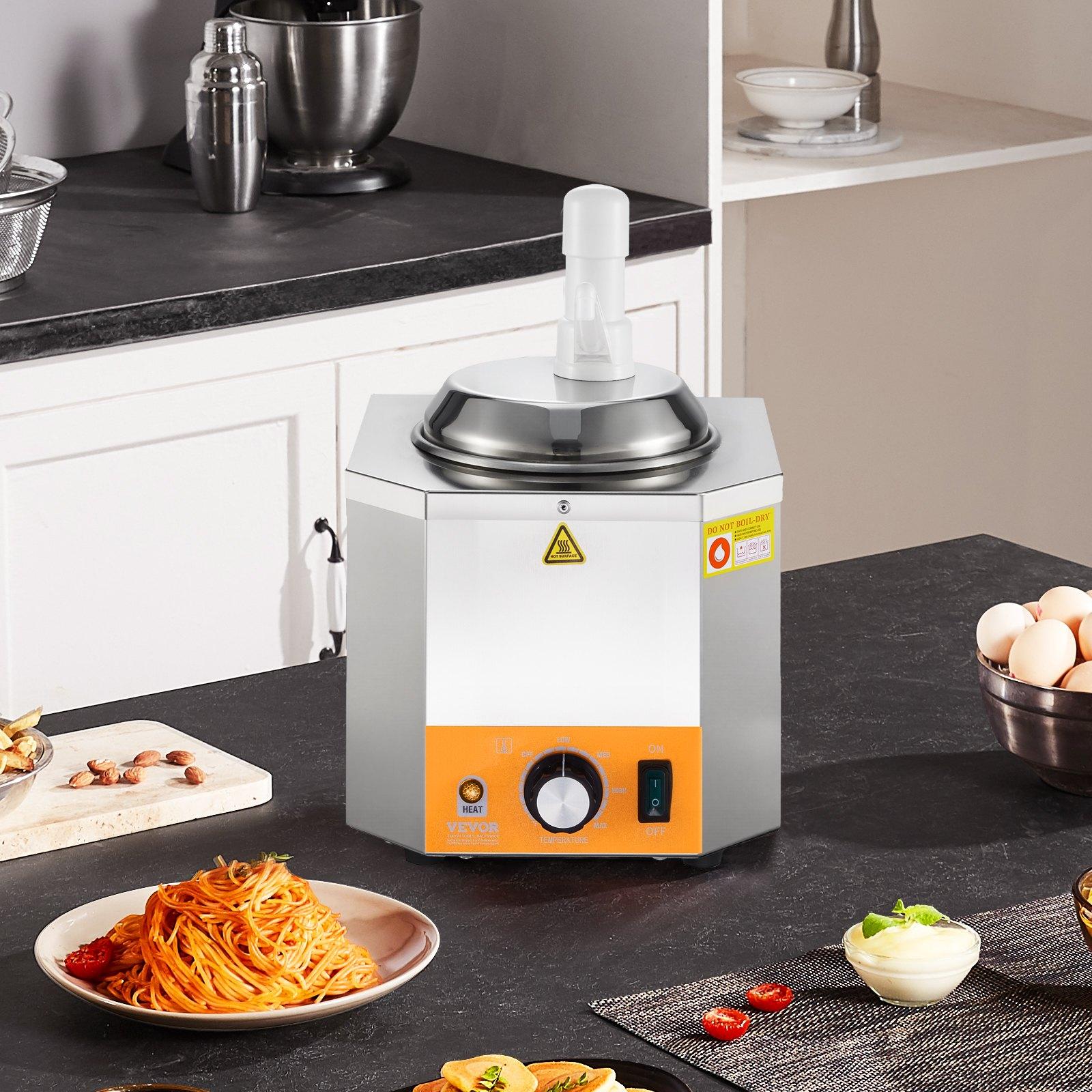 【Summerfinds】VEVOR Electric Cheese Dispenser with Pump, 2.4L Commercial Hot Fudge Warmer, Plastic Pump Dispenser, 86-230℉ Temp Adjustable Nacho Cheese Sauce Warmer, for Hot Fudge Cheese Caramel