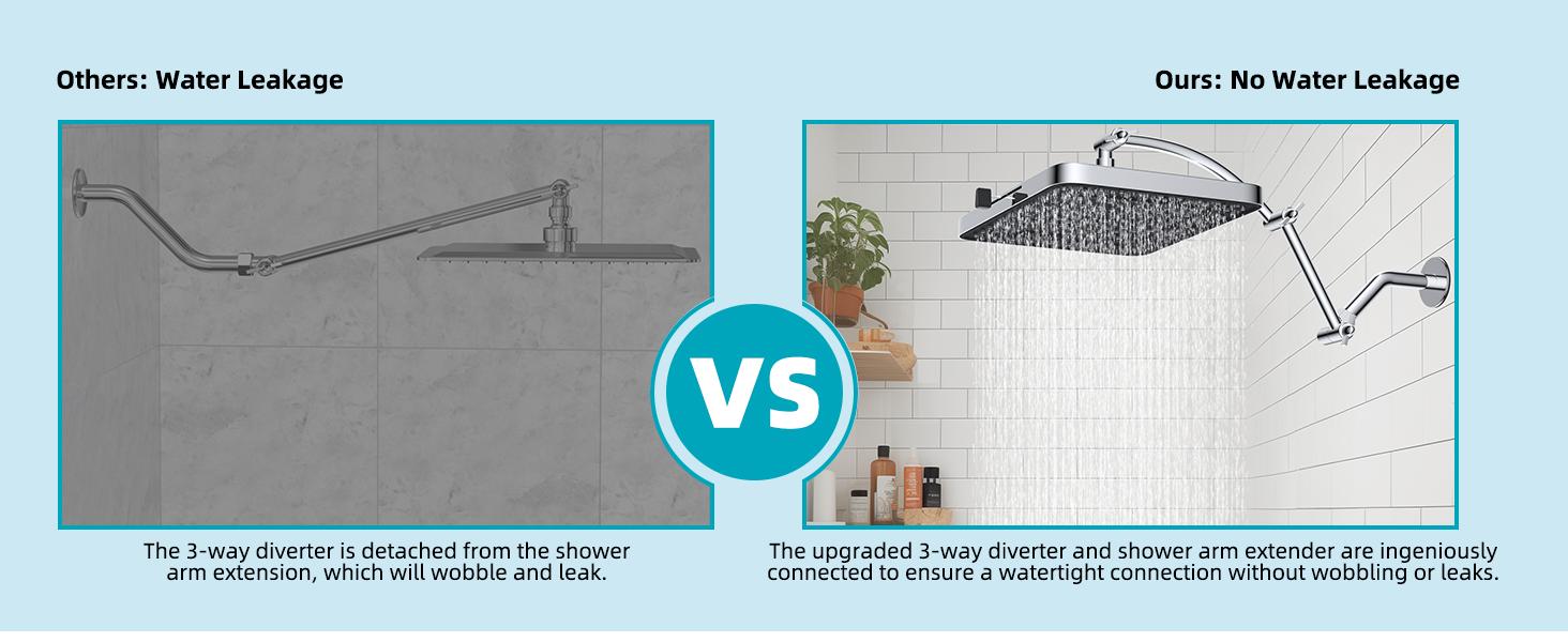 Hibbent Rain Shower Head, 13'' High Pressure Rainfall Square 5 Spray Mode Showerhead with 16" Shower Head Extension Arm, Solid Brass Adjustable Shower Arm Extender, Waterfall fixed Showerheads, Chrome