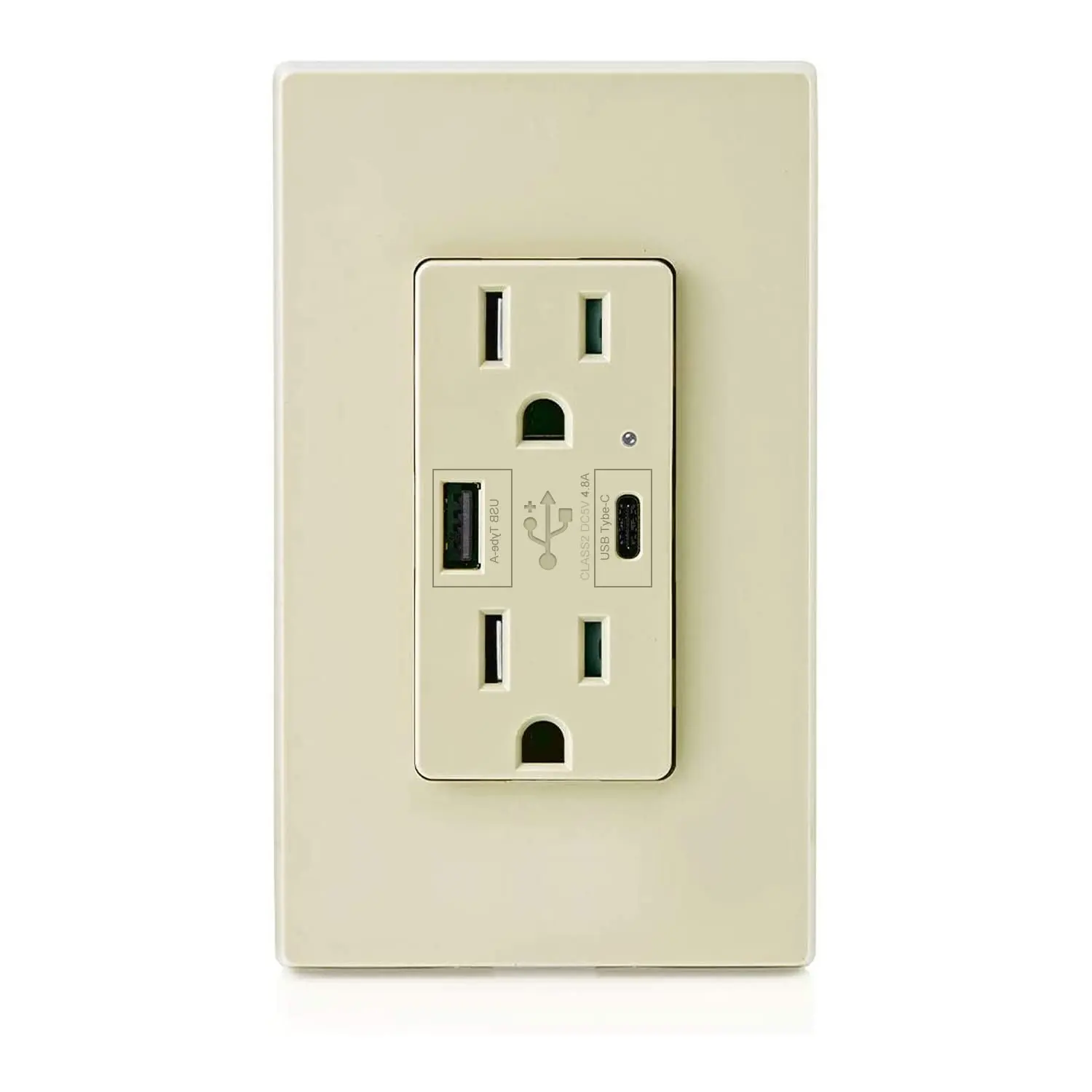 USB Outlet with C + A Wall  High Speed Receptacle  4.8A   Capability, 15Amp 125Volt, Tamper Resistant Wall Plate Included UL Listed (1Pack, , 15 Amp Outlet)