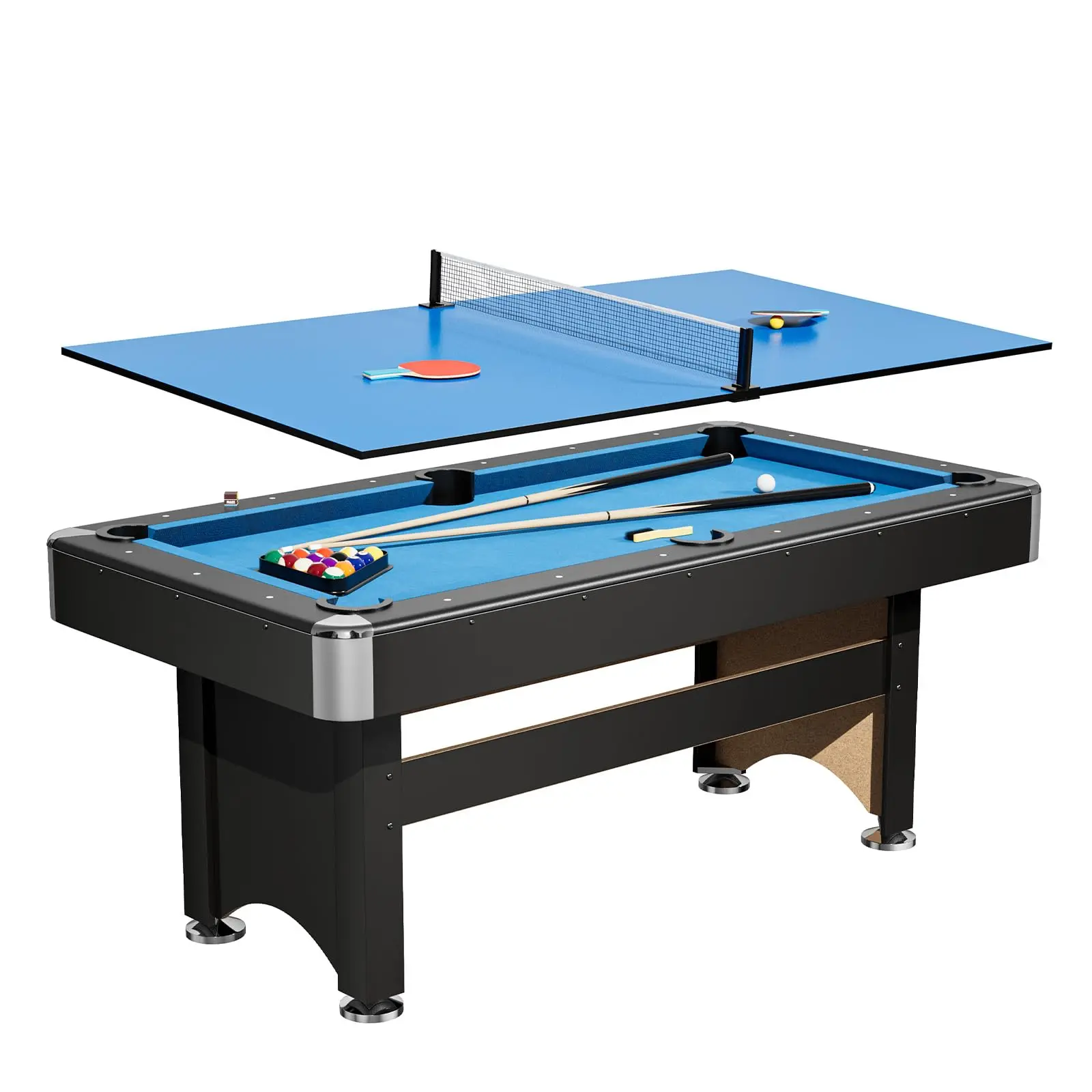 6-ft Pool Table with Ping Pong Table Combo,2-in-1 Multi-Game Table  for Family Recreation Game Rooms