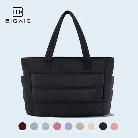 BIGWIG Women's 20L Athletic Chic Quilted Puffer Laptop Tote - Lightweight Modest Work Bag with Adjustable Strap, Handle, Multiple Compartments, Zipper Closure, Anti-Theft, Power Bank Compatibility, Umbrella & Water Holders, Casual Commuter Bag