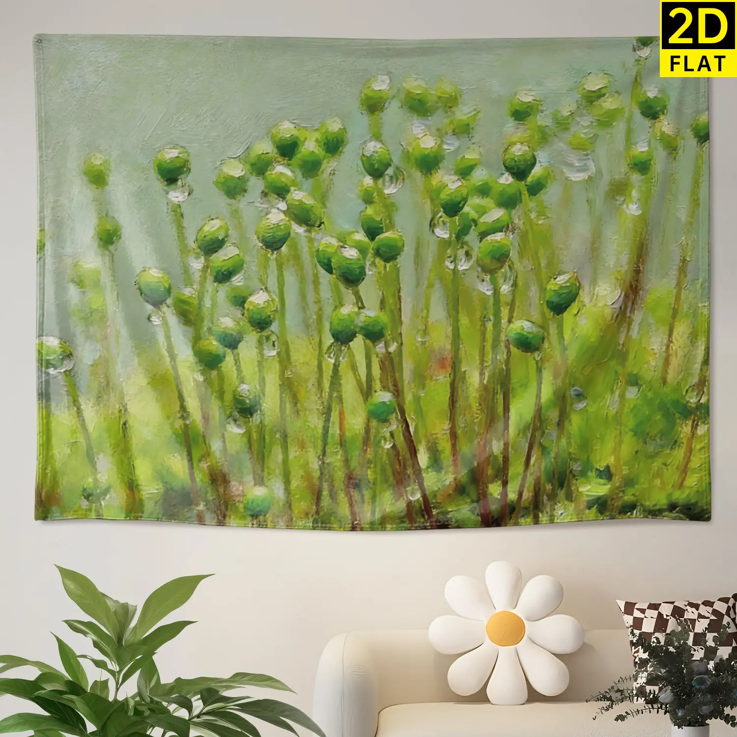 Fresh Green Moss Botanical Wall Tapestry - High-Def Print Multi-Size Polyester Wall Hanging Decor, Large Horizontal Room Decor Artwork for Living Room, No Installation Required, Ideal Gift for Loved Ones, Quick Drying