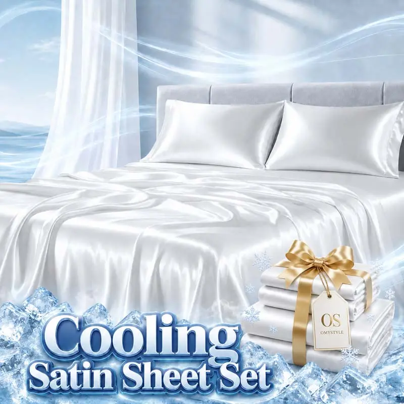 OS OMYSTYLE Luxury Cooling Satin Sheet Set (3/4 Pcs) - 16 in Deep Pockets Fitted Sheet, Soft Breathable Ultra-Smooth, Durable Wrinkle-Resistant, 360° All-Round Wrap, Machine Washable, Luxury Look for Children’s Bed Kids Room Decor