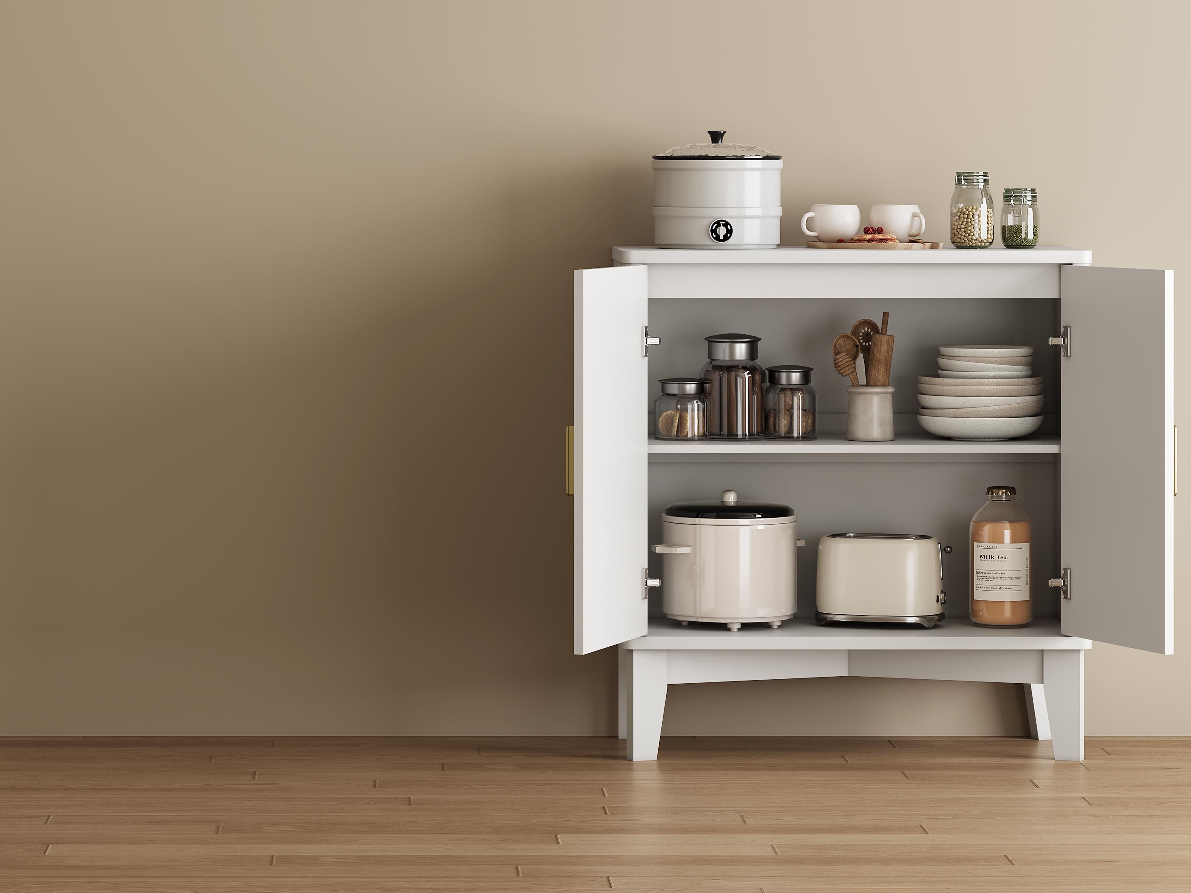 Storage Cabinet with Doors and Adjustable Shelf, Modern Fluted Sideboard Buffet Cabinet, Freestanding Coffee Bar for Kitchen, Pantry, Entryway, Living Room