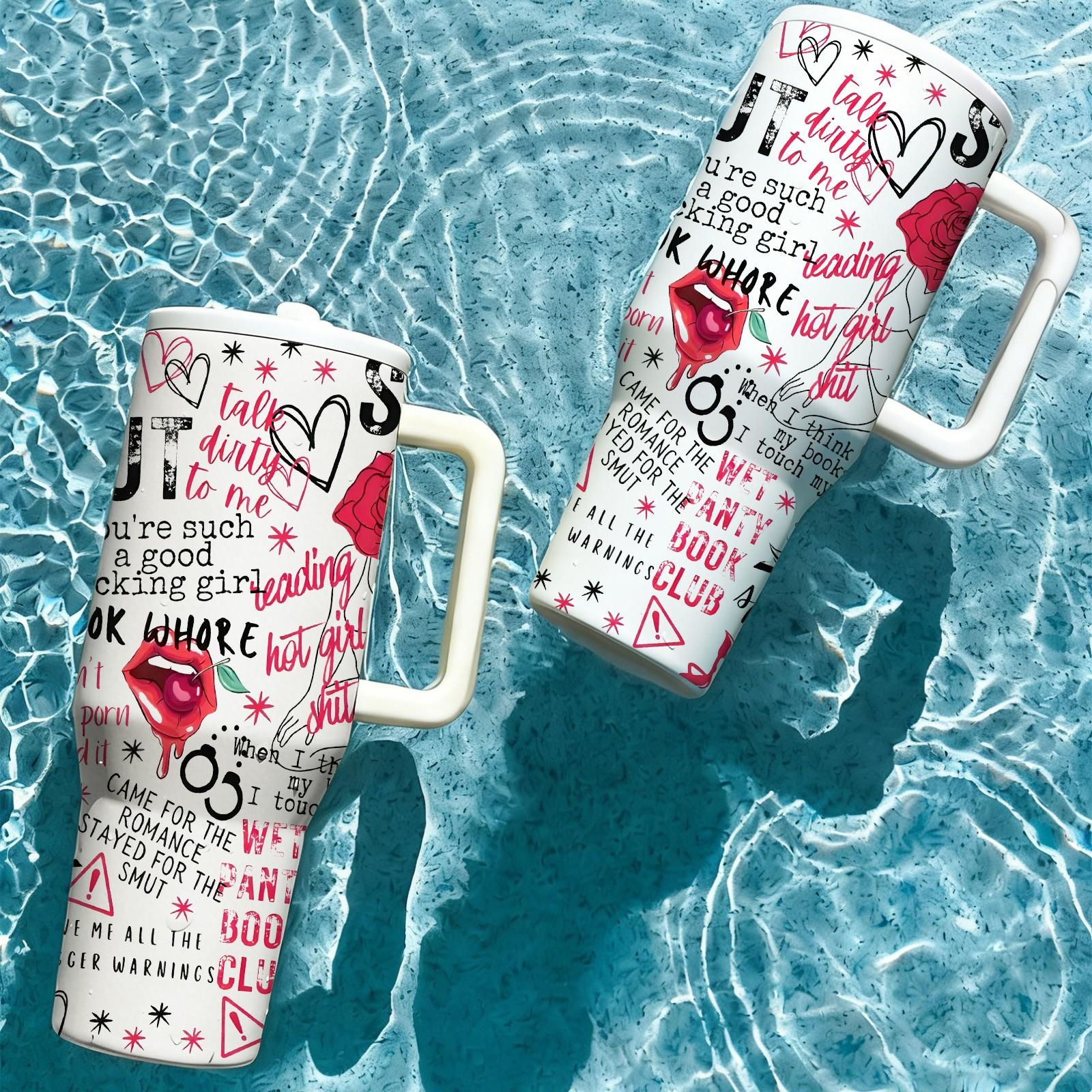 1 Pc 40oz Insulated Mug With Handle And Straw Lid, Double Wall Vacuum Cup, Leak Proof Large Capacity Thermal Mug, Keeps Hot 12 Hours Cold 24 Hours, Smut Book Club Dark Rose Heart Print, Gift For Women Men, Valentine Holiday Car Cup, Tumbler