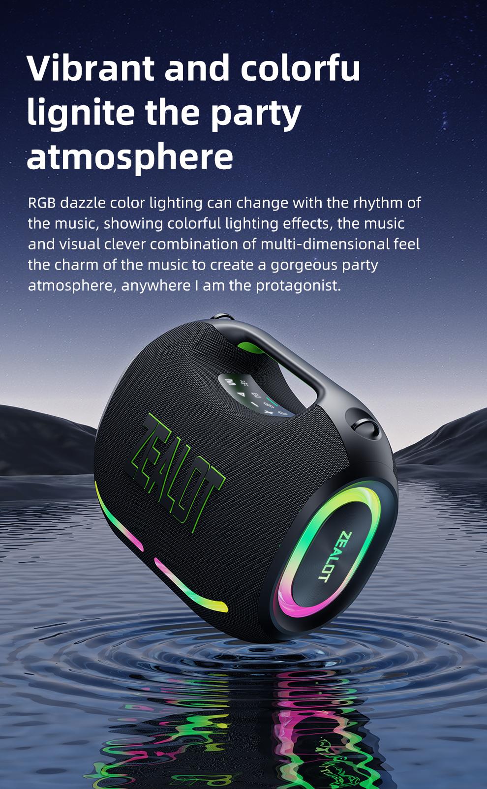 120W【ZEALOT】24000mAh/LIMITED/OFFERS Portable Speaker Bluetooth Speaker Party Speaker Waterproof IPX6 RGB Lights Power Bank TWS supports TWS pairing/USB/TF/AUX/BT smartphones. Ideal choice for family/car/Pool Party/BBQ/camping/gift giving tiktokshopspringg
