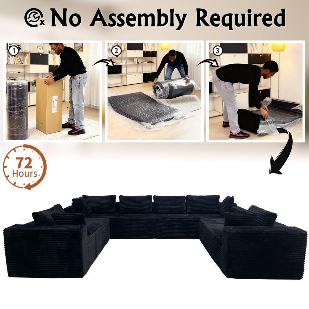 138'' Oversized U-Shaped Boneless Sectional Couches，8 Seater Modular Boneless Cloud Sofa with Chaise Lounges，For Living Room Apartment，4-in-1 Flexible Combination Deep Seat Corner Large Couch NoAssembly Required, Big Comfy Couches Set with  Plush Flannel