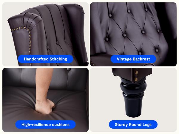 【Valentine Day Sale】Recliner Chair PU Leather Wingback Armchair, Push Back Recliner for Small Spaces, Tufted Back Accent Chair with Rivet Trim, Mid Century Single Sofa for Living Room Bedroom Study Lounge Furniture