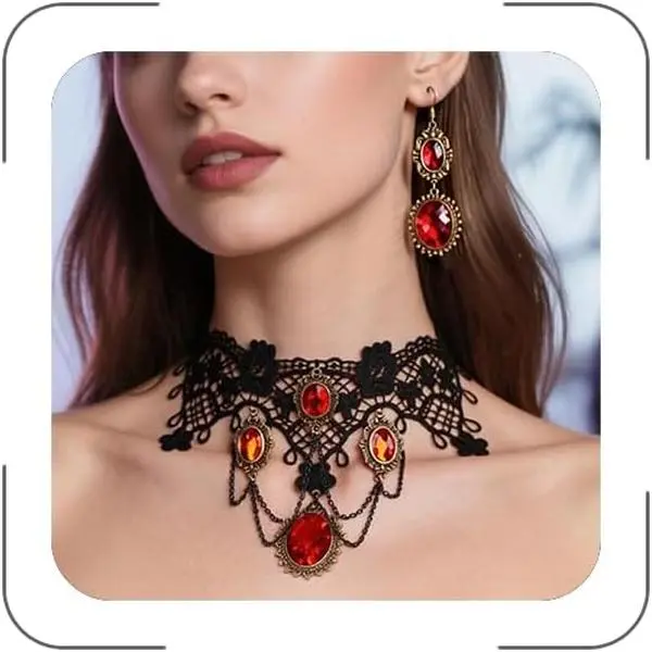 Accessories for Women Lace Choker  Necklace Earring Set Halloween Goth  Gothic Vampire Necklaces Costume