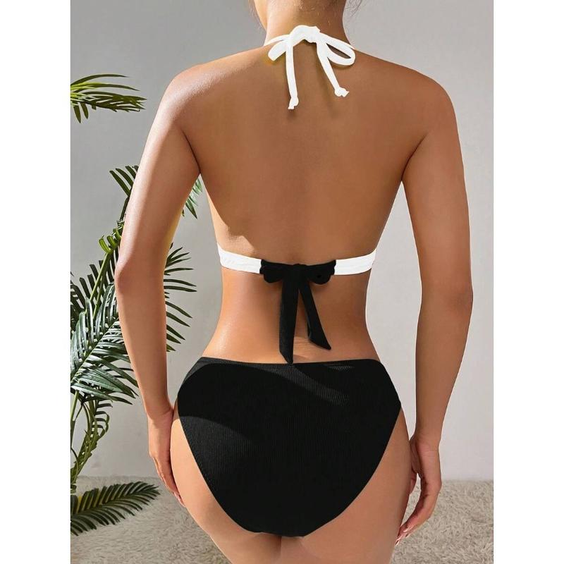 2026 Women’s Two-Piece Bikini – Contrast Color Patchwork, Modern Clean Lines, Comfort Fit with UV400, Perfect for Summer Beach & Vacation, TikTokShop, Summervibes