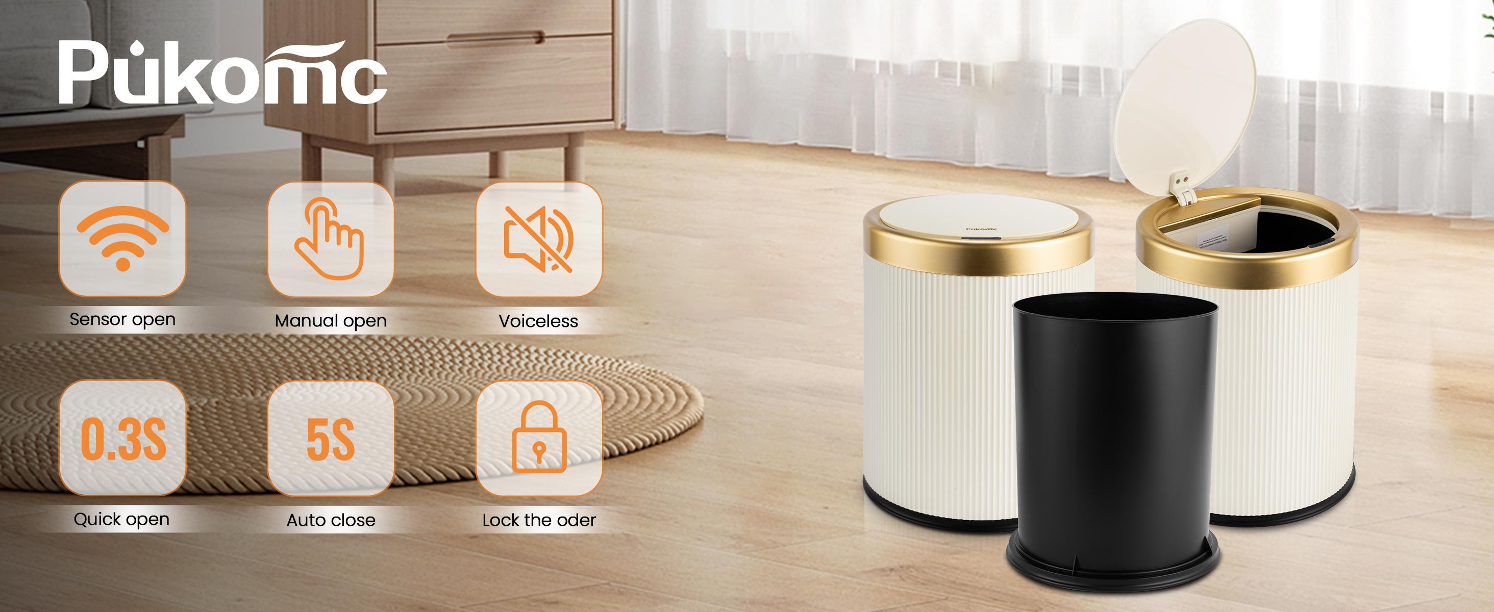 Pukomc ABS Smart Automatic Trash Can - Nordic Plastic Motion-Sensor Touchless Waterproof Compact Bin, Hygienic Auto-Opening Eco-Friendly for Kitchen